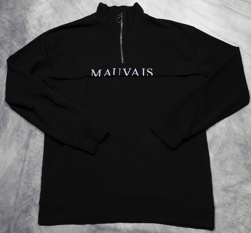 Mauvais Sweatshirt Mens Medium Black 1/4 Zip Fleece Mock Neck Pullover Logo